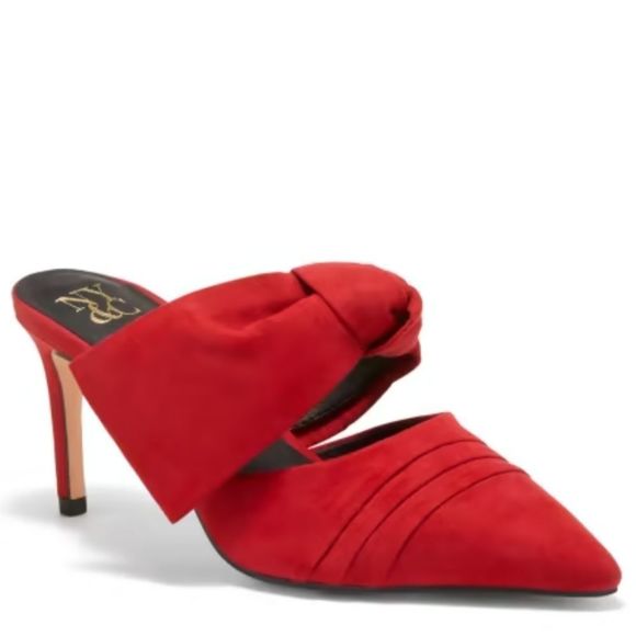 NIB CAPRI MULE RED BOW SUEDE STILETTO HEELS - Picture 1 of 7